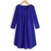 Women Long Sleeve Button Pleated Solid Color Dress