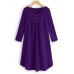 Women Long Sleeve Button Pleated Solid Color Dress