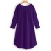 Women Long Sleeve Button Pleated Solid Color Dress