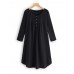 Women Long Sleeve Button Pleated Solid Color Dress