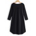 Women Long Sleeve Button Pleated Solid Color Dress