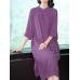 Retro Women Solid Color 3/4 Sleeve Cheongsam Dress