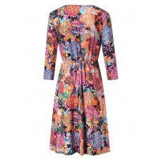 Women Casual Print Long Sleeve V-Neck Dress