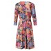 Women Casual Print Long Sleeve V-Neck Dress