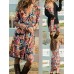 Women Casual Print Long Sleeve V-Neck Dress