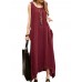 Vintage Casual Women Sleeveless High Low Cotton Maxi Dress