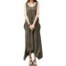 Vintage Casual Women Sleeveless High Low Cotton Maxi Dress