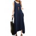 Vintage Casual Women Sleeveless High Low Cotton Maxi Dress