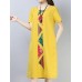 Vintage Women Cotton Loose Short Sleeve O-Neck Mid Long Dress