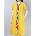 Vintage Women Cotton Loose Short Sleeve O-Neck Mid Long Dress