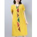 Vintage Women Cotton Loose Short Sleeve O-Neck Mid Long Dress