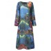 Women Long Sleeve O-Neck Printed Elegant Dress