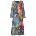 Women Long Sleeve O-Neck Printed Elegant Dress