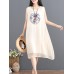 Vintage Women Loose Pure Color Sleeveless Dress