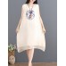 Vintage Women Loose Pure Color Sleeveless Dress