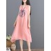 Vintage Women Loose Pure Color Sleeveless Dress