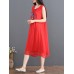 Vintage Women Loose Pure Color Sleeveless Dress