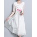 Elegant Women Fake Two Pieces Short Sleeve O-Neck Chiffon Dress