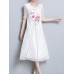 Elegant Women Fake Two Pieces Short Sleeve O-Neck Chiffon Dress