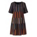 Women Short Sleeve Striped Patchwork Cotton Shirt Dress