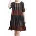 Women Short Sleeve Striped Patchwork Cotton Shirt Dress