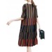Women Short Sleeve Striped Patchwork Cotton Shirt Dress