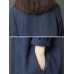 Vintage Women Loose Cotton Linen Striped Patchwork Long Sleeve Dress
