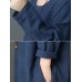 Vintage Women Loose Cotton Linen Striped Patchwork Long Sleeve Dress