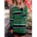 Women Casual Striped Patchwork Long Sleeve Dress