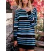 Women Casual Striped Patchwork Long Sleeve Dress
