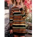 Women Casual Striped Patchwork Long Sleeve Dress