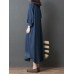 Women Long Sleeve Doll Collar Denim Blue Long Shirt Dress