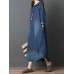 Women Long Sleeve Doll Collar Denim Blue Long Shirt Dress
