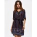 Folk Style Women Print Bandage Long Sleeve Mini Dresses