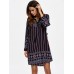 Folk Style Women Print Bandage Long Sleeve Mini Dresses