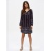 Folk Style Women Print Bandage Long Sleeve Mini Dresses