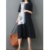 Folk Style Floral Print O-neck Short Sleeve Dress