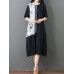 Folk Style Floral Print O-neck Short Sleeve Dress