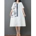 Folk Style Floral Print O-neck Short Sleeve Dress