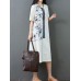 Folk Style Floral Print O-neck Short Sleeve Dress