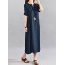 Women Vintage V Neck Short Sleeve Cotton Maxi Dress