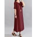 Women Vintage V Neck Short Sleeve Cotton Maxi Dress
