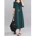 Women Vintage V Neck Short Sleeve Cotton Maxi Dress