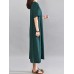 Women Vintage V Neck Short Sleeve Cotton Maxi Dress