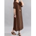 Women Vintage V Neck Short Sleeve Cotton Maxi Dress