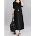 Women Vintage V Neck Short Sleeve Cotton Maxi Dress