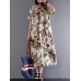 Women Vintage Retro Short Sleeve Cotton Floral Maxi Dress
