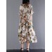 Women Vintage Retro Short Sleeve Cotton Floral Maxi Dress
