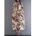 Women Vintage Retro Short Sleeve Cotton Floral Maxi Dress