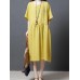 Women Short Sleeve O-neck Vintage Pleated Dress